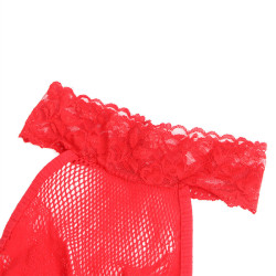 Subblime - 952372 Bodystocking Résille Et Dentelle Sans Fourrure Col Montant Rouge Taille Unique